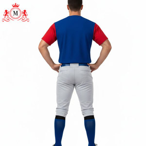 Men's Blue And <b>Red</b> Baseball Jersey With Gray Pants Uniform Set Breathable Polyester <b>Material</b> For Adults - Product Image 2