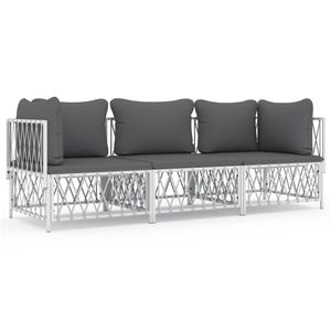 White Steel 3-Piece Patio Lounge Set with <b>Comfortable</b> Cushions - Product Image 2