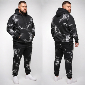 Ensemble survêtement homme personnalisé imprimé, en molleton de coton épais, grande taille, avec sweat à capuche et pantalon de jogging tie-dye - Product Image 1