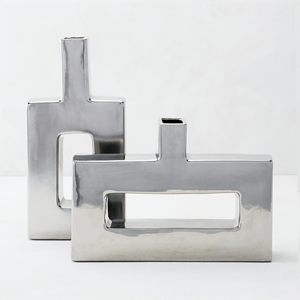 Modern Silver Metal Decorative <b>Vase</b> Set Geometric Hollow Tabletop Flower <b>Vase</b> Home Decor Accent Piece - Product Image 1
