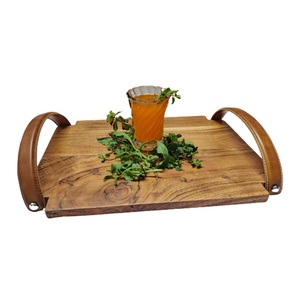 2024 luxe poignée en cuir marron planche de service écologique en gros cuisine à manger mangue/acacia ensembles de vaisselle fruits - Product Image 3