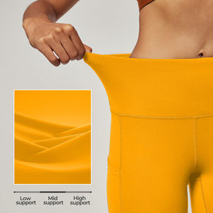 Leggings jaunes taille haute avec poches, pantalon de yoga extensible pleine longueur pour femmes, nouveau style en tissu tricoté - Product Image 4