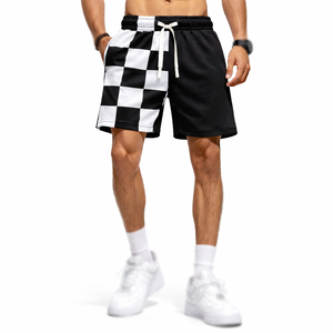 Men Checkerboard Panel Shorts <b>Elastic</b> Waist Drawstring Casual Streetwear Comfortable Lightweight Summer Gym Shorts - Product Image 1