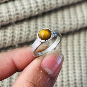 Boho Tiger Eye Gemstone Brass <b>Ring</b> with Bezel Setting Silver Plated Solitaire <b>Statement</b> Wholesale <b>Ring</b> for Women - Product Image 4