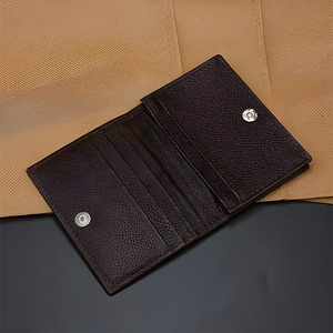 Dark <b>Brown</b> Leather <b>Wallet</b> Men High Capacity Accordion Card Slots Snap Button Closure Compact Purse Business Functional Pocket - Product Image 5