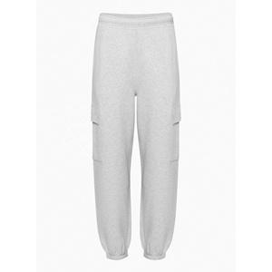 Pantalon cargo en molleton gris pour femme, taille mi-haute, coupe ample, longueur cheville, décontracté, avec poches, couleur unie, tricoté – Grande Vente - Product Image 1