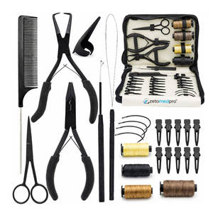 Kit d'outils professionnels pour extensions capillaires : pinces à micro-anneaux, pinces à boucles, peigne, ciseaux – Ensemble complet pour l'installation et le tissage - Product Image 1