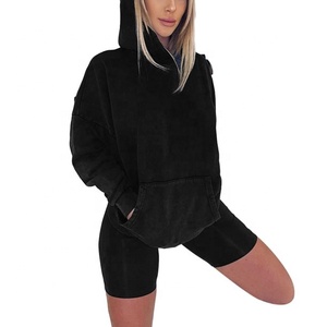 ชุดแฟชั่นมีฮู้ด2ชิ้นสำหรับผู้หญิงชุดกางเกงขาสั้นสำหรับออกกำลังกายกีฬา2023ผ้าฝ้ายฤดูร้อน - Product Image 1