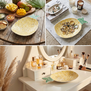 Bandeja de Nácar con Diseño de Piña, Plato Decorativo de Conchas con Mosaico Tropical, Plato para Joyas Artesanal Premium y Servidor de Frutas de Verano - Product Image 4