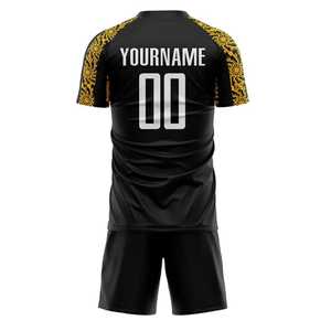 Camiseta de Fútbol Sublimada Personalizada para Hombre, Negra con Rayas Doradas, Absorbente de Humedad, Manga Corta, Corte Atlético, Uniforme, Directo de Fábrica - Product Image 3