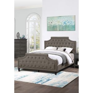 Letto matrimoniale king size in polifibra marrone stile moderno americano tradizionale con testiera e pediera imbottite e trapuntate a bottoni per camera da letto - Product Image 3