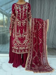 Fournisseur en gros : Nouveau design de tissu en soie jacquard épais, taille M-XXL, Salwar Kameez trois pièces pour mariée et femme, idéal pour les fêtes - Product Image 2