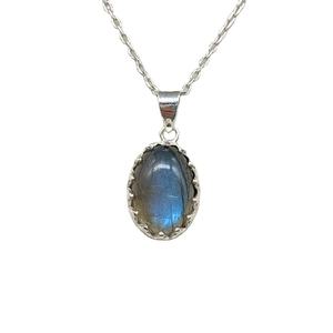 Natural <b>Labradorite</b> Oval Cut Blue Flashy Fire Vintage Design <b>Pendant</b> 925 Sterling Silver Classic Charm Women Girl Anniversary - Product Image 1