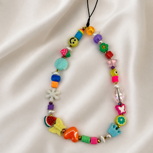 Porte-clés coloré à perles mélangées avec motif fleur, papillon, œil porte-bonheur et perle, en plastique PVC, breloque promotionnelle pour téléphone - Product Image 5