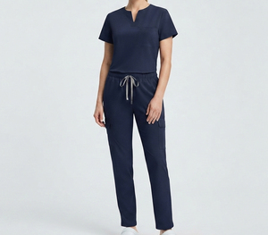 2 Piece Medical <b>Scrub</b> <b>Sets</b> V-neck Top and Straight Leg Pants Stretchy Nursing Uniforms Women Wholesale Manufacturer - Product Image 2