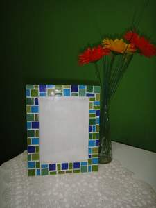 Mosaic Mirror Square Wall <b>Mounted</b> <b>Frame</b> Bathroom Living Room Hanging Decor Handmade Black Silver Tiled Surface Home Accessory - Product Image 6