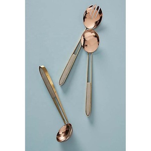 Lujo oro rosa de acero inoxidable pulido Metal mango largo plano diseño fabuloso cuchara sopa ensalada café cuchara servidor utensilios conjunto - Product Image 2