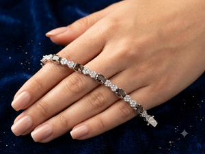 Colour Mountain Smoky Quartz Tennis <b>Bracelet</b> 925 Sterling Silver White Gold Plated Geometric Design Unisex Classic Style Party - Product Image 2