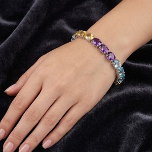 Vintage 925 Sterling Silver multi <b>gemstone</b> <b>Bracelet</b> with Amethyst Citrine Blue Topaz & Women's Classic Everyday Wear Jewelry - Product Image 6