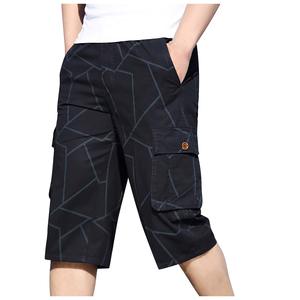 Pantalones Cortos Cargo con Estampado Geométrico para Hombre, Cintura Elástica Negra, Múltiples Bolsillos, Estilo Casual, Secado Rápido, Tela de Poliéster - Product Image 1