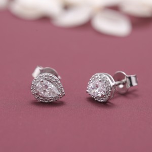 IGI Certified Lab Grown Diamond Pear Halo Stud Earrings Solid 925 Sterling Silver Pear Cut Diamond Cluster Stud Earrings - Product Image 6
