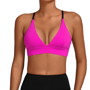 Soutien-gorge de sport blanc pour femme, col en V profond, dos nu, maintien moyen, haut de yoga, couleur unie, Spandex Polyester - Product Image 3