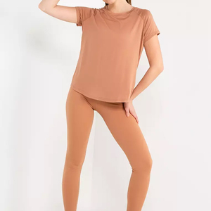 T-shirt pour femme, couleur unie, col rond, manches raglan, tricoté, respirant, manches courtes, coupe classique, décontracté, printemps-été, t-shirt de sport - Product Image 6