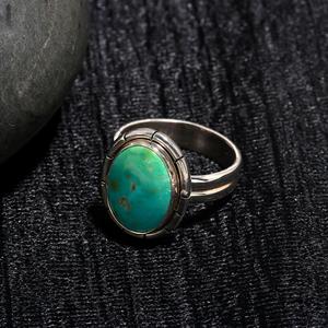 Luxury Sterling <b>Silver</b> Turquoise Boho Oval Statement <b>Ring</b> February Birthstone <b>Silver</b> Plated Handmade Jewelry Gift - Product Image 2