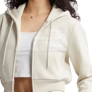 Women Short Cropped Zipper Hoodies Hooded <b>Tops</b> Drop Shoulder Long Sleeves Soft Fabric <b>Zip</b> <b>Front</b> Fit Casual Fashion Wear - Product Image 4