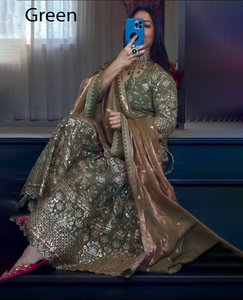 Robe ethnique indienne et pakistanaise moderne en tissu faux georgette épais, ensemble Sharara Designer avec pantalon Palazzo et Dupatta, prêt-à-porter pour les fêtes - Product Image 1