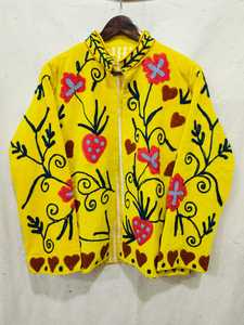 เสื้อแจ็คเก็ตผ้าฝ้ายปักลายสีเหลือง ลายดอกไม้ คอจีน ปิดด้วยซิป แขนยาว ใส่ได้ในฤดูใบไม้ผลิ - Product Image 1
