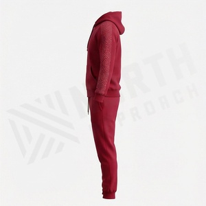 Conjunto Deportivo para Hombre con Sudadera con Capucha Roja y Pantalones, Cierre Completo, Color Sólido, Algodón, Ropa Deportiva Casual para Otoño - Product Image 3