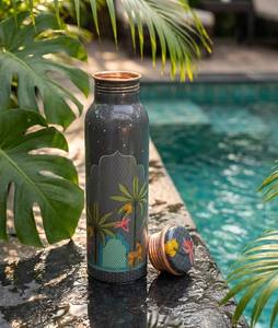 Bouteille d'eau en cuivre au design oriental avec motif palmier, gourde de voyage portable avec couvercles, bouteille d'eau en cuivre pur - Product Image 6