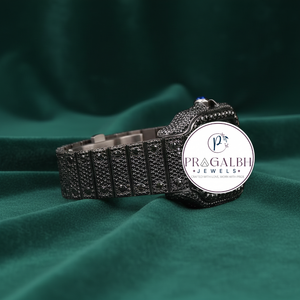 นาฬิกาข้อมือผู้ชาย Pragalbh Jewels ประดับเพชรโมอิสซาไนต์สุดหรูหรา ดีไซน์เต็มหน้าปัดสีดำ ตัวเรือนสแตนเลสสตีล - Product Image 3