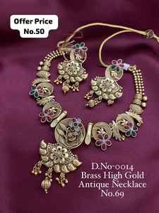 Conjunto de collar nupcial de latón dorado antiguo con pendientes para mujer - Product Image 2