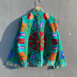 Floral Embroidered Velvet Jacket Handcrafted Boho Suzani Coat Suzani Style <b>bird</b> Design Velvet Suzani Jacket - Product Image 1