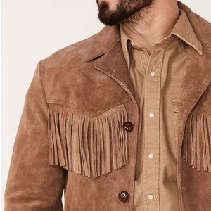 Men's Genuine <b>Suede</b> Leather Fringe Winter <b>Jacket</b> Premium Quality Plain Dyed Finish Full Size Range Custom OEM Wholesale - Product Image 6
