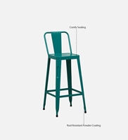Tabouret de bar contemporain Becky en similicuir PU et métal, couleur turquoise, style industriel moderne, pour comptoir de cuisine, finition poudrée