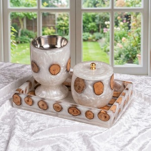 Ensemble brûleur de bakhoor en résine incrustée avec plateau en bois, pot Mubkhar, porte-encens, accessoires et coffret cadeau - Product Image 2