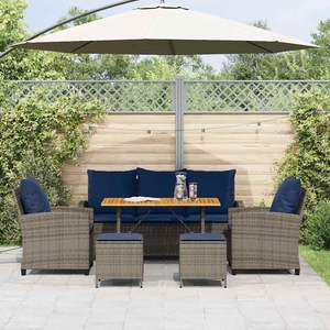 Set di divani da giardino in polyrattan grigio da 6 pezzi con cuscini, mobili da esterno resistenti - Product Image 3