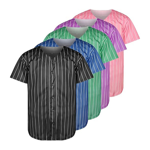 Maillot de baseball unisexe à manches courtes, rayé, boutonné, anti-humidité, en polyester, pour adulte, toutes saisons, impression sublimée, ODM OEM - Product Image 1