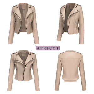 Chaqueta de cuero Beige para mujer Slim Fit Punk Moto Biker estilo con remache cuello de solapa cremallera asimétrica transpirable a un precio - Product Image 5