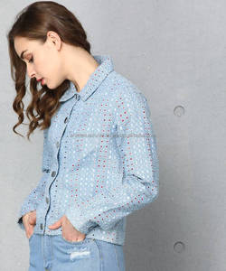 Vestes en jean courtes à perles pour femmes, mode veste de camionneur décontractée Vintage à manches longues, manteau en Denim, vente en gros et personnalisé - Product Image 3