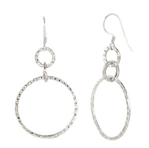 Pendientes de Aro Dobles Texturizados de Plata de Ley 925 Martillada de 30 mm para Mujer, Joyería Redonda Colgante Hecha a Mano y Elegante - Product Image 2