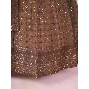 Robe de soirée attrayante en sequins marron, lehenga choli en tulle doux - Product Image 1