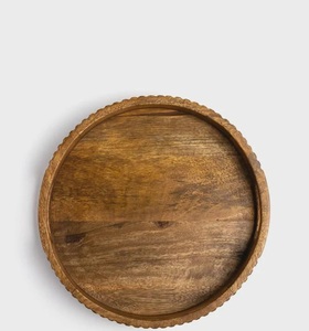 Grand plateau de service en bois avec poignées 40 cm, design rustique, écologique, portable pour la restauration, la cuisine et la décoration de table basse - Product Image 5