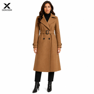 X Custom OEM ODM Women's <b>Waterproof</b> Wool Trench <b>Coat</b> | Premium Spring/Fall Long <b>Coat</b> | Wool Blend Belted Overcoat From Pakistan - Product Image 2