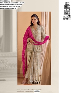 Conjunto de Kurta Tradicional Gujarati Bhandhani Gerogette para Mujer, de Secado Rápido, Corte Regular, para Todas las Temporadas, Estilo Sheesh Mahal, para Diwali - Product Image 2