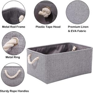 MA73 Grey Fabric Storage <b>Boxes</b> with Handles Small Canvas Basket Drawers for Cupboards Shelves Toys <b>Clothes</b> Office Organization - Product Image 6