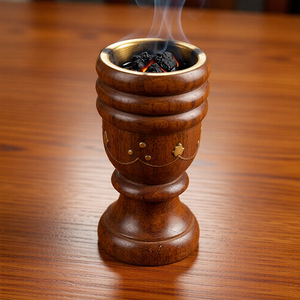 Wooden Dhoop Holder with Brass Cup Handmade Wood Incense Burner Stand for Dhoop Batti Bakhoor Loban <b>Home</b> <b>Temple</b> Prayer - Product Image 3